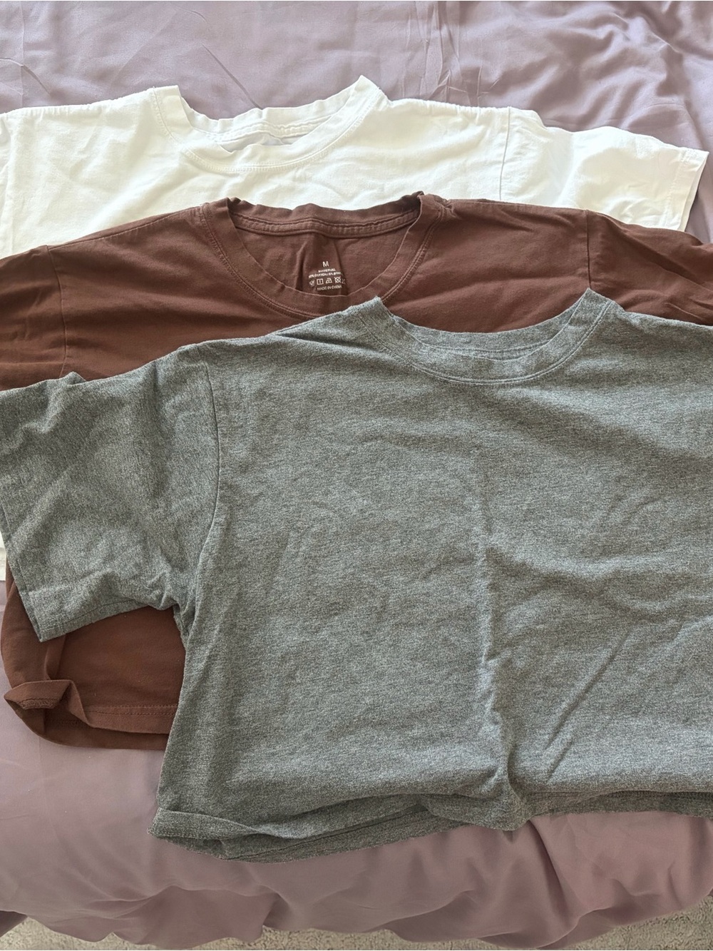 Women’s Crop Crewneck T-Shirts – Gray, Brown & White